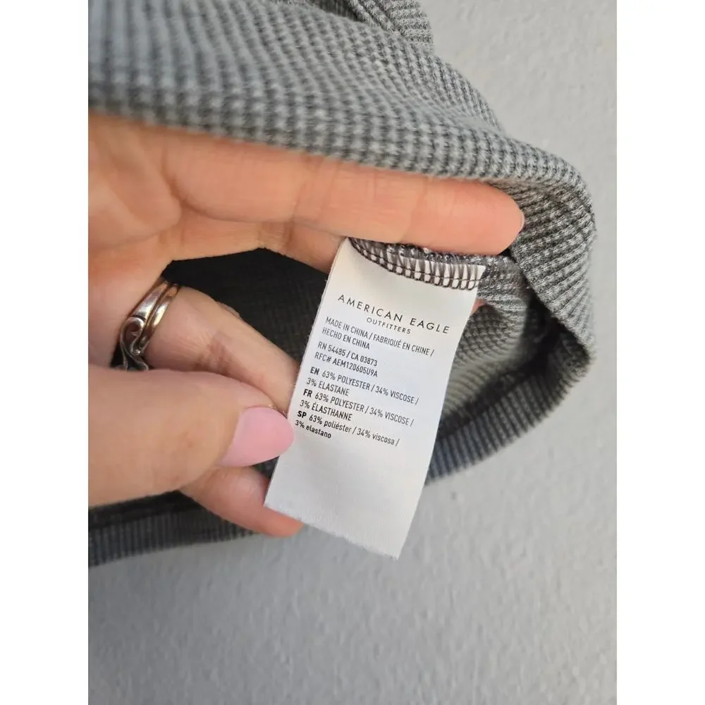 American Eagle Waffle Knit Cropped Tank Top High Neck Racerback Gray Size S‎